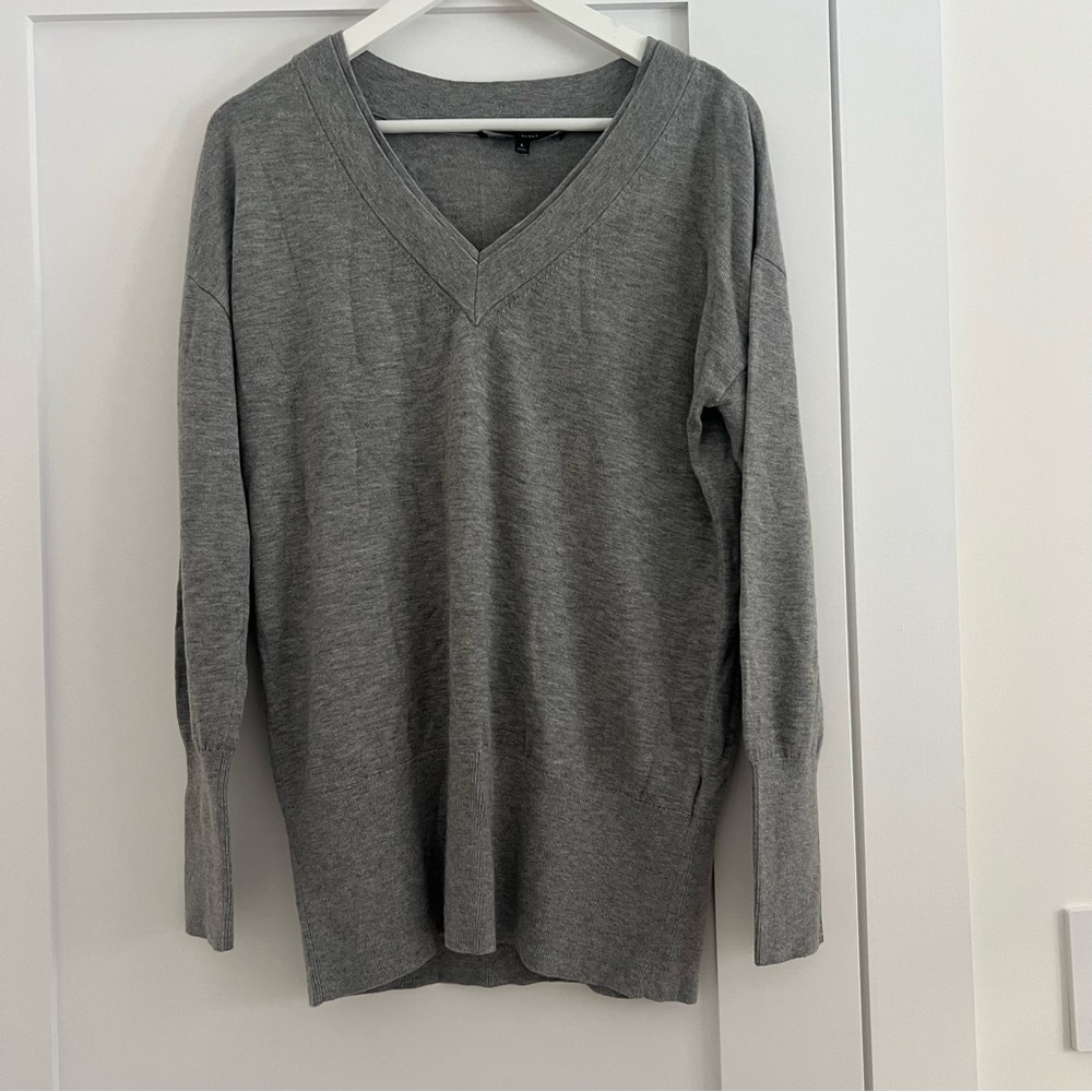 White House Black Market Gray V-Neck Sweater
